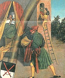 De Tien Geboden Zesde Gebod (detail) door Lucas Cranach the Elder